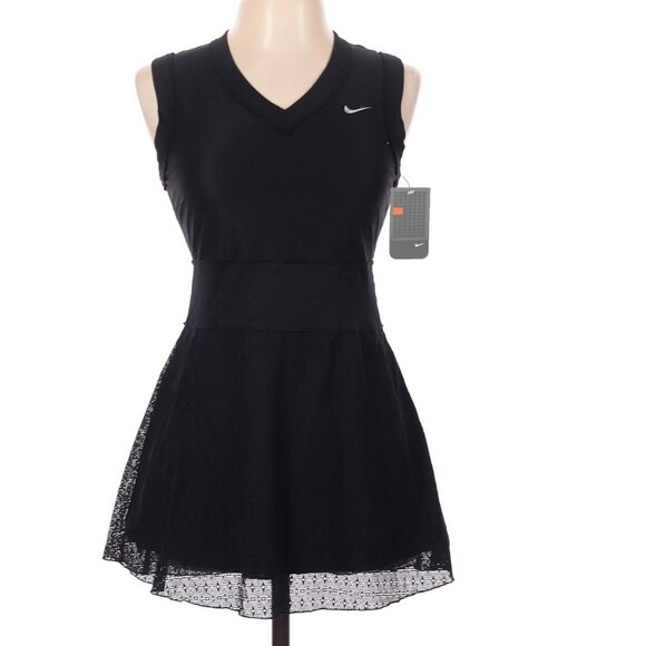 Nwt Nike Black Tennis Dress w/ Zipper pleated skirt L Large - Picture 5 of 6